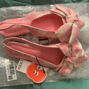 Pink & White BowKnot Plaid Flats